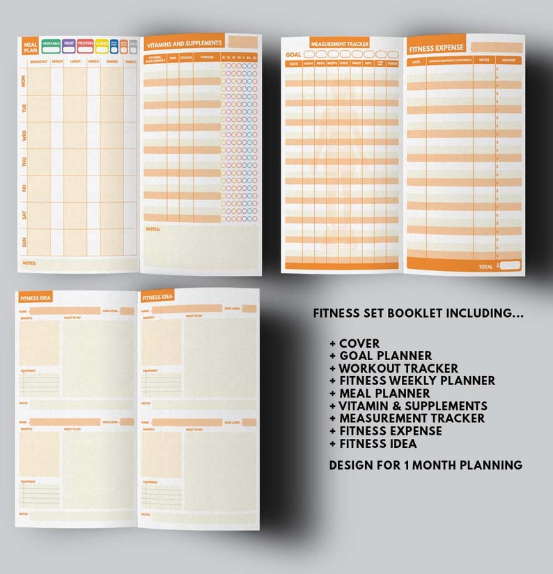 Fitness Planner Printable for Travelers Notebook, Fitness Planner Template Pages For Midori Travelers Notebook image 3