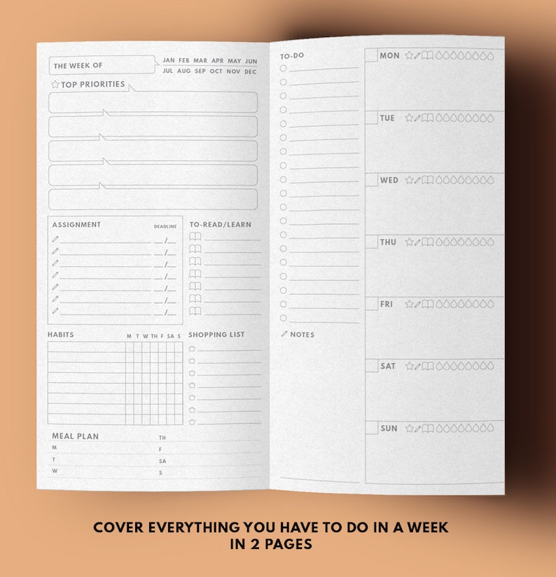 Travelers Notebook Insert Printable | Midori Weekly Planner | Standard ...