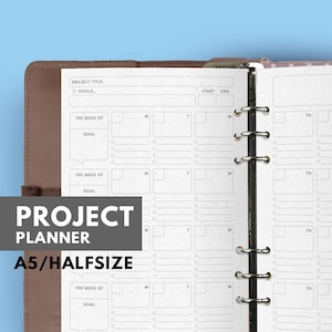 Filofax A5 Project Planner, A5 Printable Monthly Goal Planner Inserts, A5 & Half Letter Size