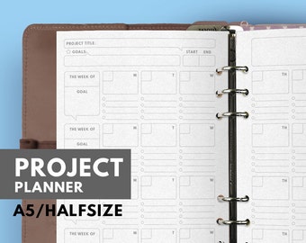 Filofax A5 Project Planner, A5 Printable Monthly Goal Planner Inserts, A5 & Half Letter Size