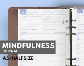 Mindfulness Journal, Mindfulness Planner printable, Gratitude Journal, Mindful living, Reduce Stress, Filofax A5