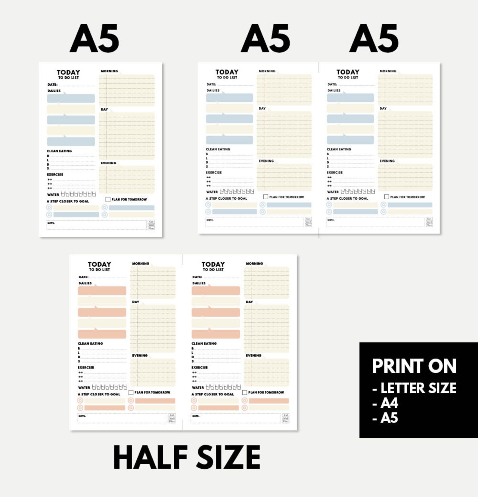 A5 Daily Planner Printable, Half Letter Printable Daily Journal Page ...