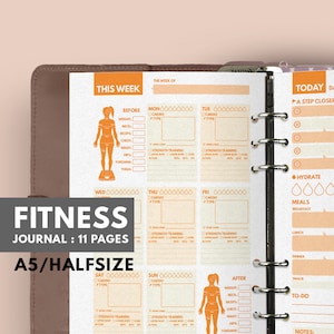 A5 Printable Fitness Planner, Half Letter Fitness Planner, Printable Filofax A5 Fitness Journal