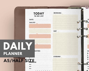 A5 Daily Planner Printable, Half Letter Printable Daily Journal Page, A5 Daily To Do List Insert