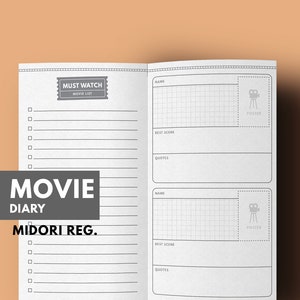 Movie Diary Insert Printable for Midori Travelers Notebook, Movie Review Printable TN Insert