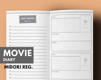 Movie Diary Insert Printable for Midori Travelers Notebook, Movie Review Printable TN Insert