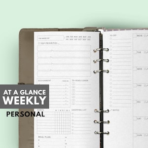 At a Glance Undated Weekly Planner, Personal Planner Insert Printable