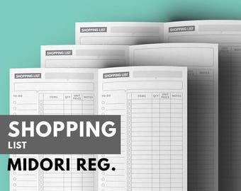 Shopping list Insert Printable, Grocery List Printable for Midori Travelers Notebook, Wish List Midori TN Insert