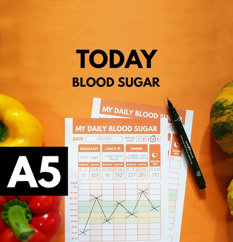 May include: A printable blood sugar log sheet with a graph to track blood sugar levels throughout the day. The sheet includes sections for breakfast, lunch, and dinner, with space to record the time of day and blood sugar readings before and after each meal. The sheet also includes a section for activity level and a section for bedtime blood sugar readings.