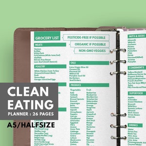 Printable Meal Planner for Clean Eating, Printable Weight Loss Journal Fit in A5, Half US Letter Size