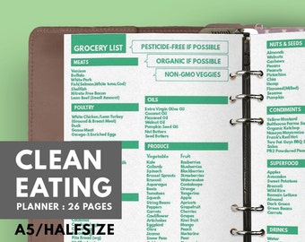 Printable Meal Planner for Clean Eating, Printable Weight Loss Journal Fit in A5, Half US Letter Size