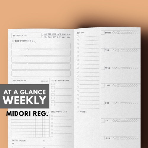Travelers Notebook Insert Printable Midori Weekly Planner - Etsy
