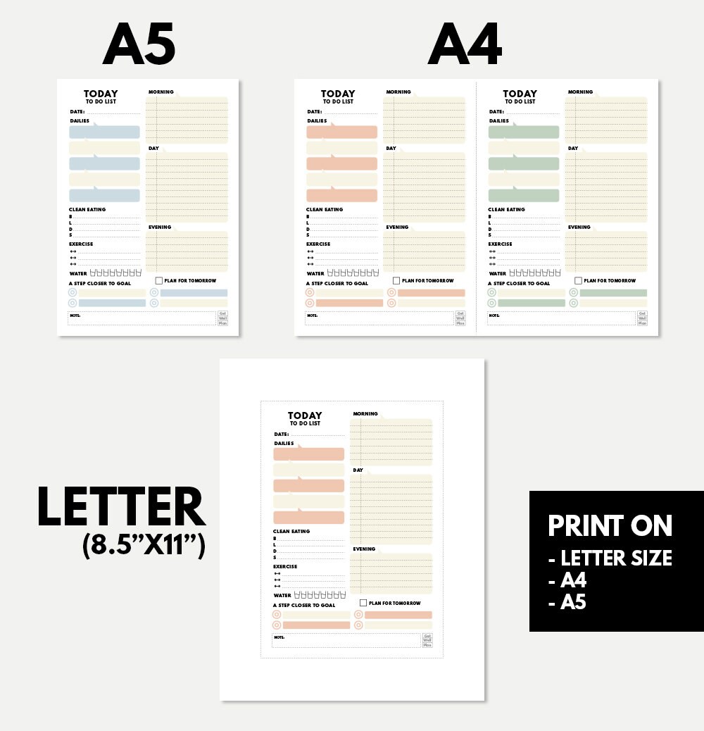 A5 Day per Page Planner, Daily Planner Printable Insert, A5 Day to Day ...