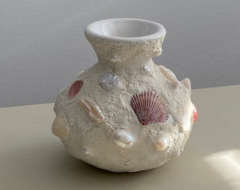 Pearl Vase ~ Mosaic Ceramic Shell diffuser bottle - minimalist vintage home decor