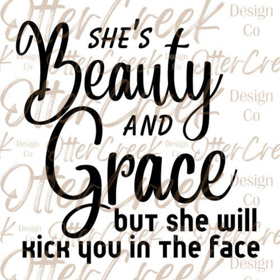 She Lettering She's Beauty & Grace, Black Lettering (PNG Digital Download File) Shirt ...