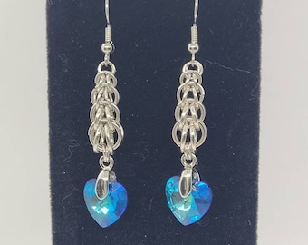 Chainmail Drop Heart Earrings