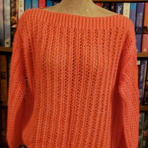 Womens Knit Lacy Retro Pullover Sweater Coral XL