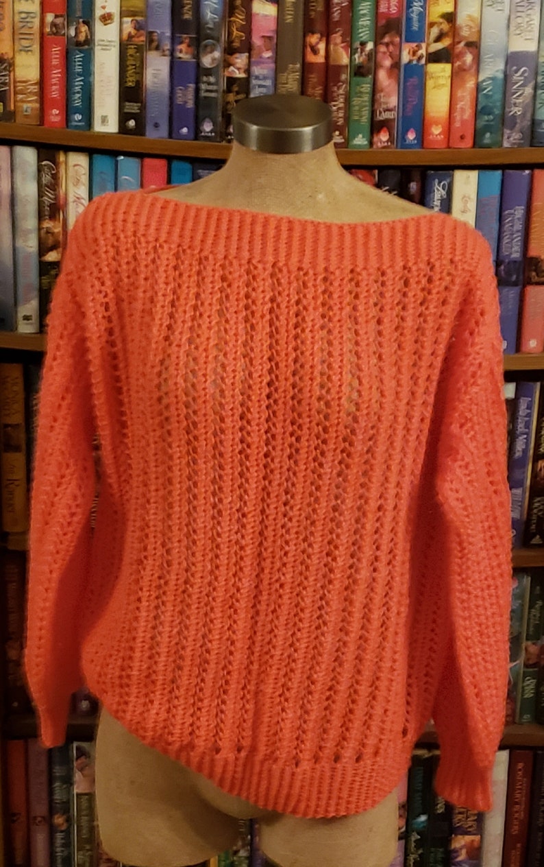 Womens Knit Lacy Retro Pullover Sweater Coral XL