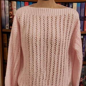 Womens Knit Lacy Retro Pullover Sweater Pale Pink L