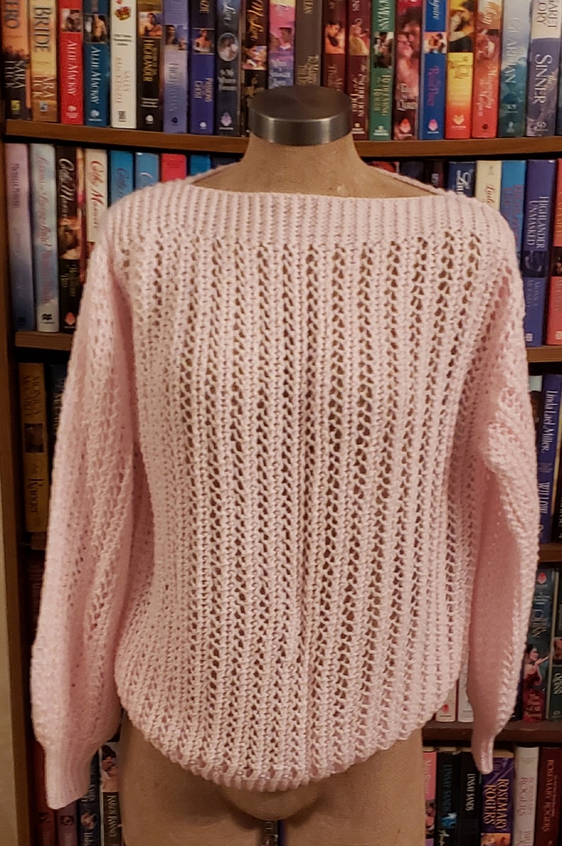 Womens Knit Lacy Retro Pullover Sweater Pale Pink L