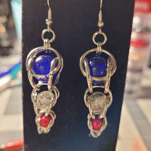 Patriotic Captured Bead Drop Earrings