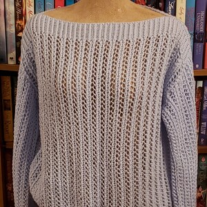 Womens Knit Lacy Retro Pullover Sweater Baby Blue L
