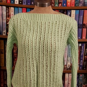 Womens Knit Lacy Retro Pullover Sweater Light Green S