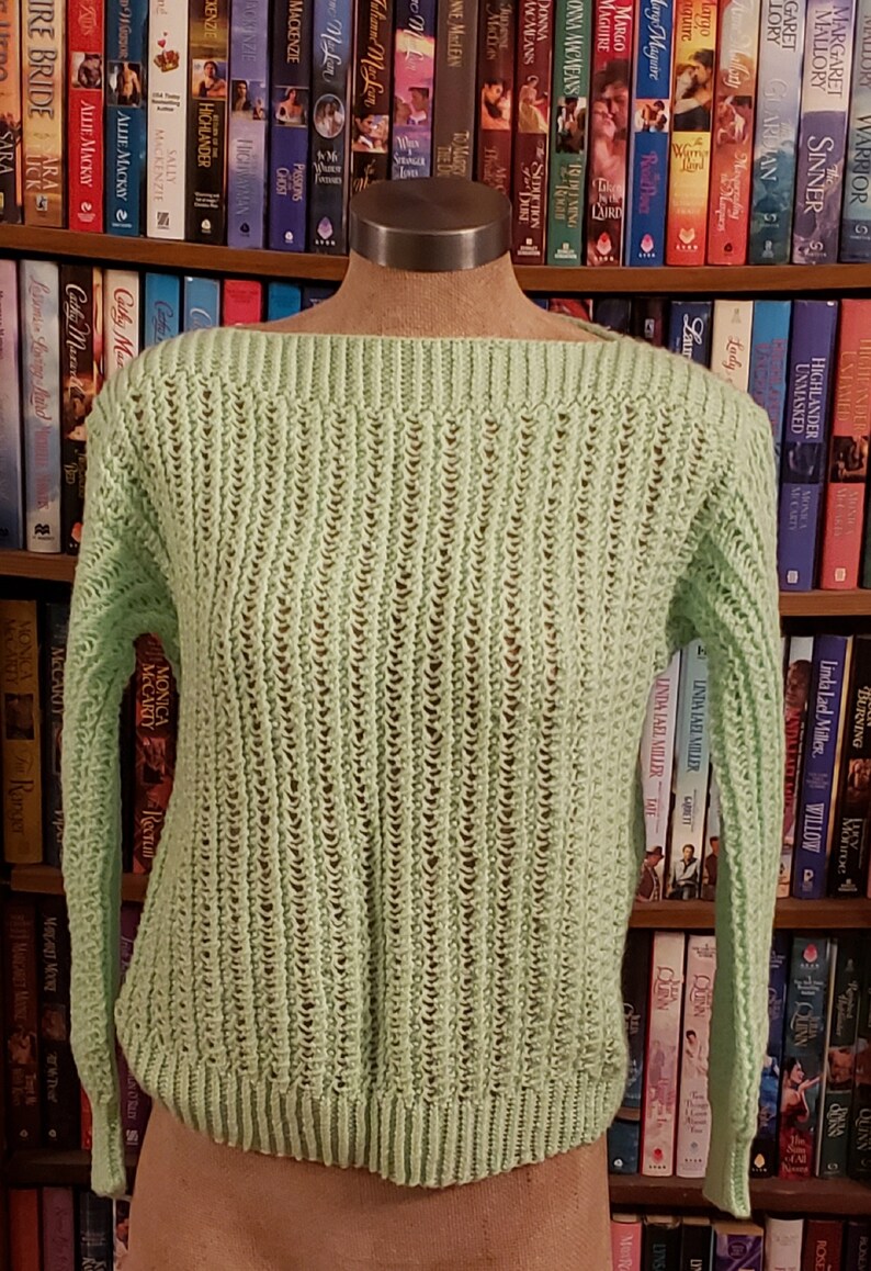 Womens Knit Lacy Retro Pullover Sweater Light Green S