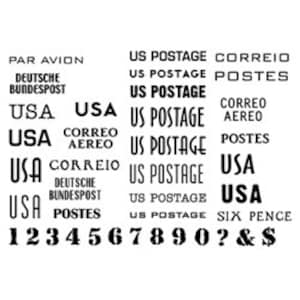 Unmounted Tiny Rubber Stamps Faux Postage Words and Numbers