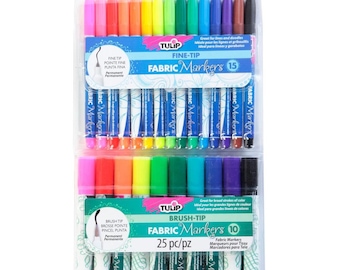 Tulip Fabric Markers Fine & Brush Tip 25/Pkg