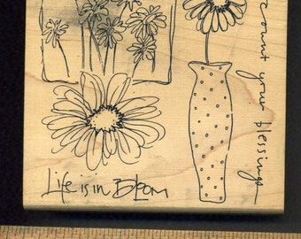 Gebrauchte Gummistempel auf Holz-Halterungen - Floral Gruppe 2