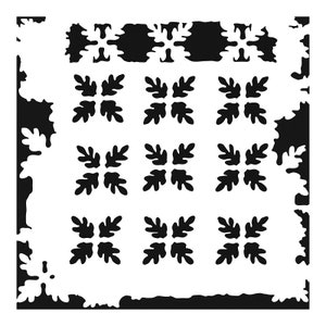 May include: Black and white geometric pattern with a repeating design of four-leaf clover shapes. The pattern is set against a white background.
