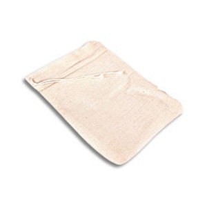 May include: A natural-colored cotton muslin drawstring bag. The bag is empty and laid flat on a white background.