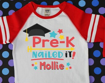 Pre-K Nailed It - Fun Personalized PreK Kids Graduation Red Raglan Shirt