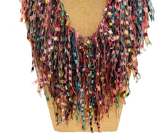 Women’s Ladder Yarn Lightweight Scarf Necklace with Metallic Accents, Pastel Colors - Lrw Designs