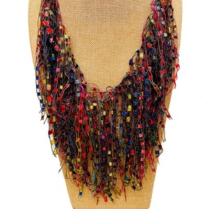 Women’s Colorful Ladder Yarn Lightweight Scarf Necklace with Metallic Accents - Lrw Designs