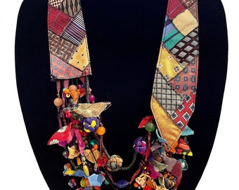 Colorful Beaded Waterfall Scarf Necklace – Recycled Men's Ties