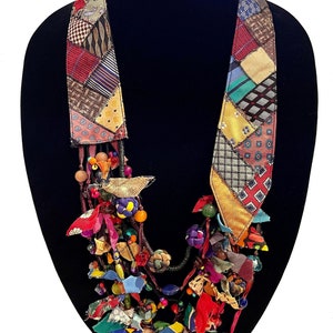 Women’s Colorful Multi Strand Beaded Waterfall Collar Scarf Necklace from Recycled Men’s Ties – LRW DESIGNS