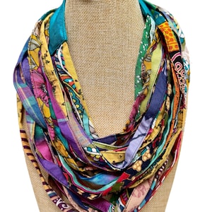 Multicolor Infinity Scarf, Upcycled Fabric, Cowl or Lariat Style