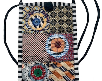 Women's Handmade Cross Body Cell Phone Bag from Recycled Vintage Men's Ties - LRW Designs
