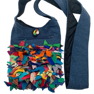 Women&#39;s Handmade Silk Denim Cross Body Small Messenger bag with Recycled Hand Painted Silk Fabrics – LRW DESIGNS