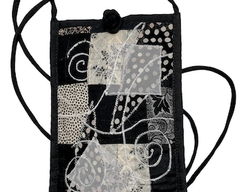 LRW DESIGNS - Women's Handmade Recycled Granite Colored Fabric Cross Body Handbag, Quilted and Embroidered