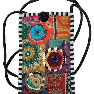 Bolso bandolera para celular de tela sari reciclada - LRW Designs
