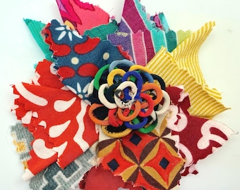 Colorful Handmade   Flower Brooch Pin made from Recycled Fabrics - LRW DESIGNS