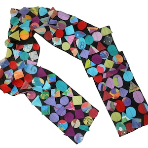 Handmade Silk Confetti Oblong Scarf with Multicolored Recycled Fabrics - LRW DESIGNS