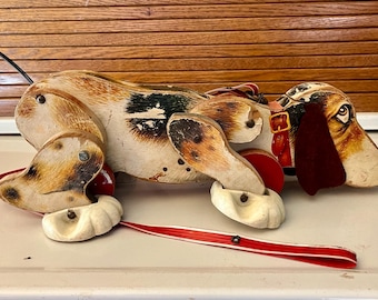 Vintage Fisher Price Snoopy Sniffer Pull Toy: Large Moving Wooden