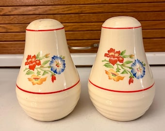 Mid-Century Ceramic Salt & Pepper Shaker Set - Hand-Painted Floral Motif