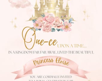 Princess First Birthday Invitation- One-ce Upon a Time - Canva Digital Download - Printable Birthday Invite - 5"x7" & Mobile Template