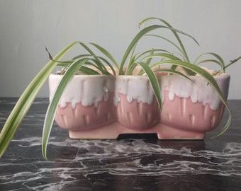 MCM Pink and White Drip Glaze UPCO Planter 105-7 Ceramic Vintage Pottery Plant Flower Pot