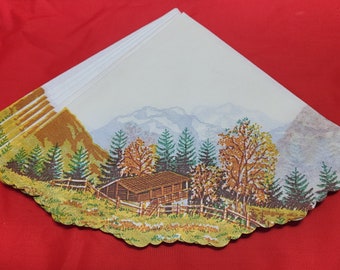 Cabin in the mountains paper napkins made in Denmark, round, autumn